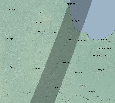 Map of the eclipse path across Latvia on 01/24/1544