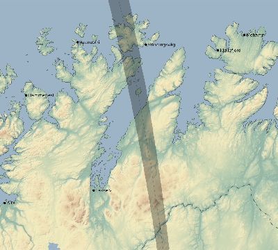 Map of the eclipse path across Norway on 01/24/1544