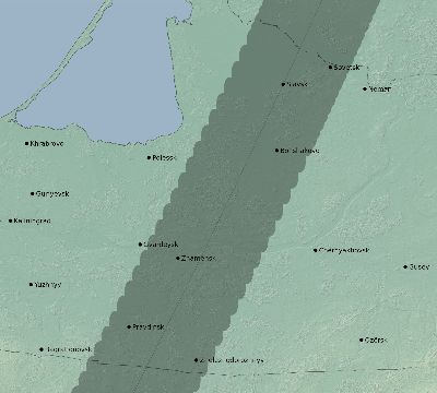 Map of the eclipse path across Russia on 01/24/1544