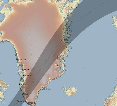 Map of the eclipse path across Greenland on 06/09/1545