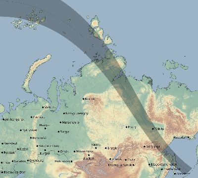 Map of the eclipse path across Russia on 06/09/1545
