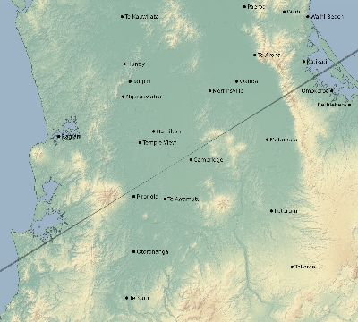 Map of the eclipse path across New Zealand on 12/04/1545