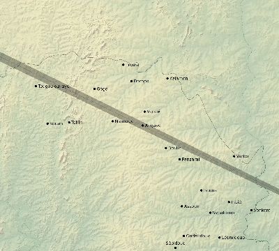 Map of the eclipse path across Côte d'Ivoire (Ivory Coast) on 05/29/1546