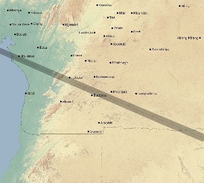 Map of the eclipse path across Cameroon on 05/29/1546