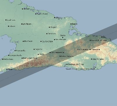 Map of the eclipse path across Cuba on 05/29/1546