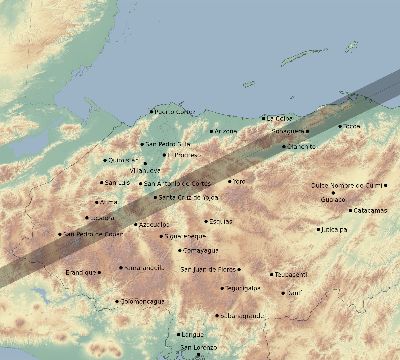 Map of the eclipse path across Honduras on 05/29/1546
