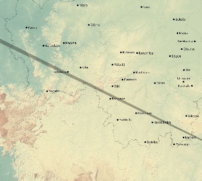 Map of the eclipse path across Mali on 05/29/1546