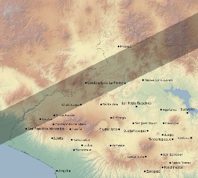 Map of the eclipse path across El Salvador on 05/29/1546