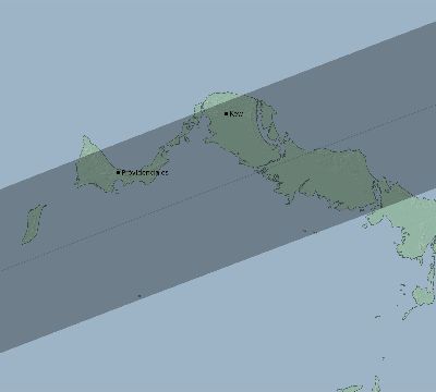 Map of the eclipse path across Turks and Caicos Islands on 05/29/1546