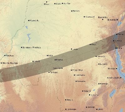 Map of the eclipse path across DR Congo on 11/23/1546