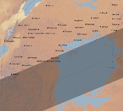 Map of the eclipse path across Uganda on 11/23/1546