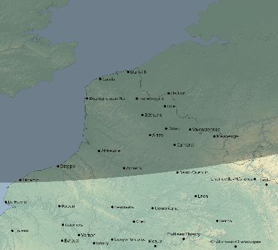 Map of the eclipse path across France on 11/12/1547