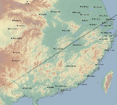 Map of the eclipse path across China on 03/29/1549