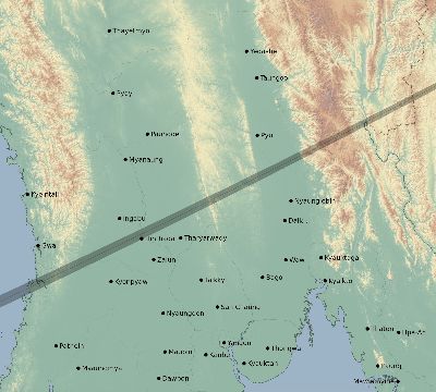 Map of the eclipse path across Myanmar on 03/29/1549