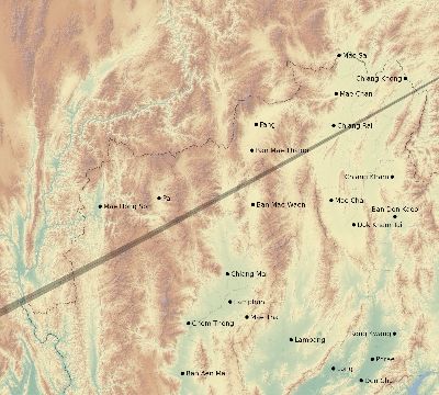 Map of the eclipse path across Thailand on 03/29/1549