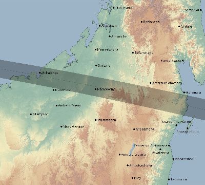 Map of the eclipse path across Madagascar on 09/21/1549