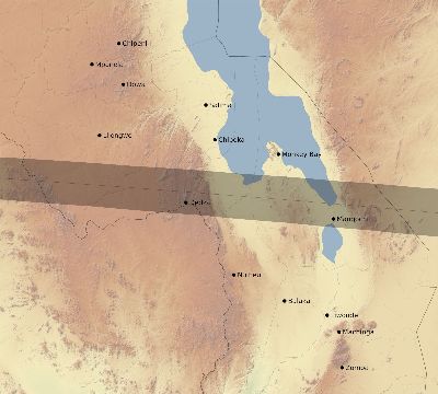 Map of the eclipse path across Malawi on 09/21/1549