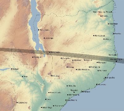 Map of the eclipse path across Mozambique on 09/21/1549