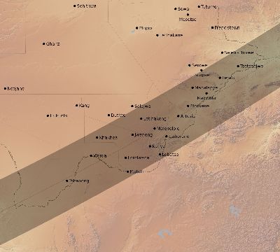 Map of the eclipse path across Botswana on 03/18/1550