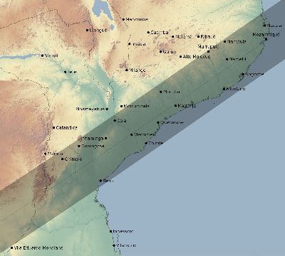 Map of the eclipse path across Mozambique on 03/18/1550