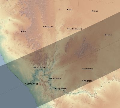 Map of the eclipse path across Namibia on 03/18/1550