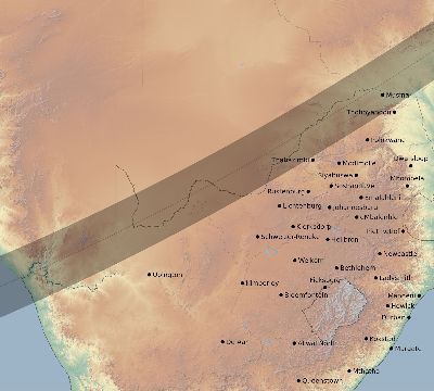 Map of the eclipse path across South Africa on 03/18/1550