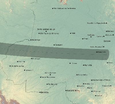 Map of the eclipse path across Brazil on 09/10/1550