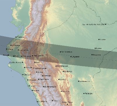 Map of the eclipse path across Peru on 09/10/1550