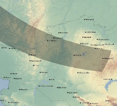 Map of the eclipse path across Kazakhstan on 08/31/1551