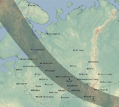 Map of the eclipse path across Russia on 08/31/1551