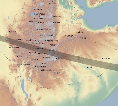 Map of the eclipse path across Ethiopia on 01/14/1553