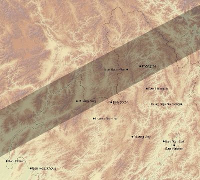 Map of the eclipse path across Laos on 01/14/1553