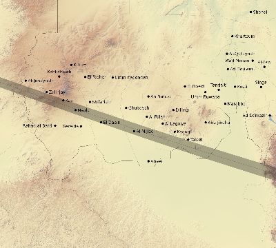 Map of the eclipse path across Sudan on 01/14/1553