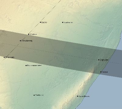 Map of the eclipse path across Somalia on 01/14/1553