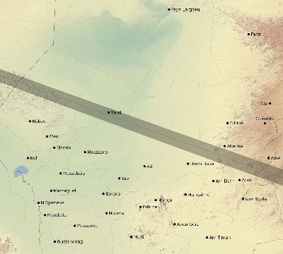 Map of the eclipse path across Chad on 01/14/1553