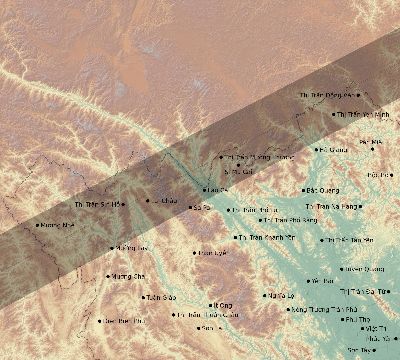 Map of the eclipse path across Vietnam on 01/14/1553