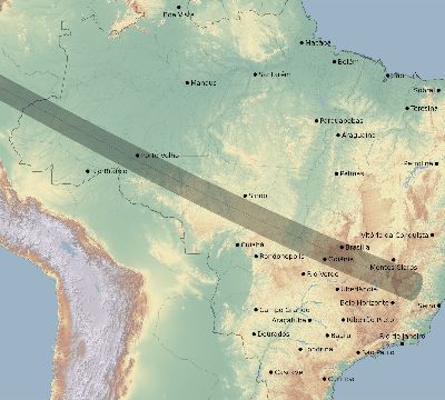 Map of the eclipse path across Brazil on 07/10/1553