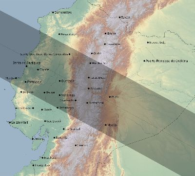 Map of the eclipse path across Ecuador on 07/10/1553