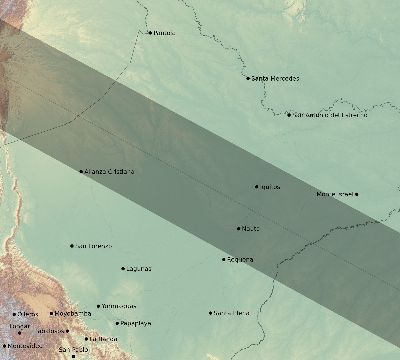Map of the eclipse path across Peru on 07/10/1553