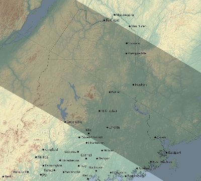Map of the eclipse path across United States on 06/29/1554