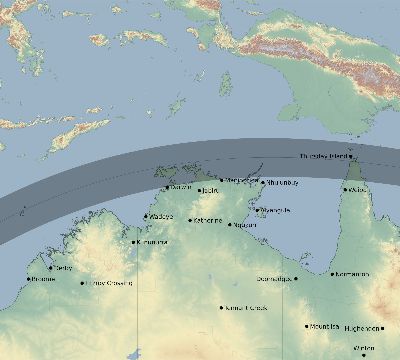 Map of the eclipse path across Australia on 05/09/1556