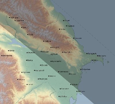Map of the eclipse path across Azerbaijan on 11/02/1556
