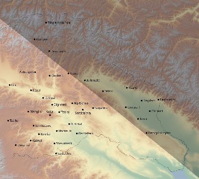 Map of the eclipse path across Georgia on 11/02/1556