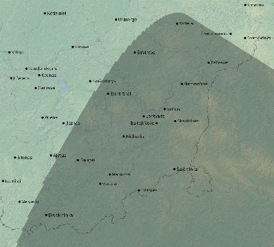 Map of the eclipse path across Lithuania on 11/02/1556