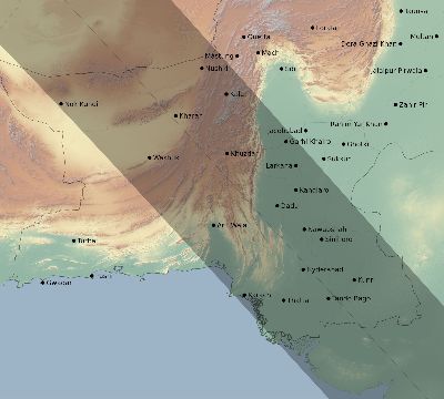 Map of the eclipse path across Pakistan on 11/02/1556