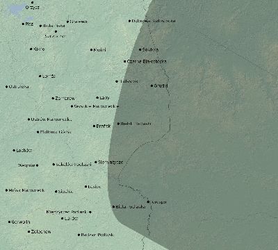 Map of the eclipse path across Poland on 11/02/1556