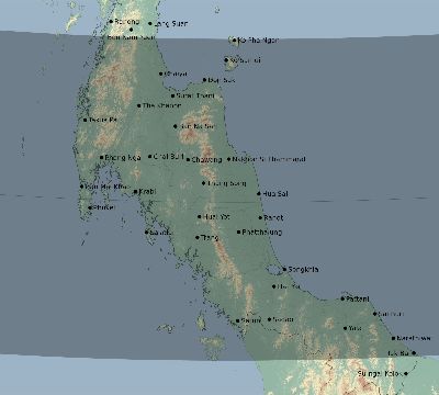 Map of the eclipse path across Thailand on 11/02/1556