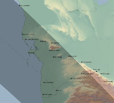 Map of the eclipse path across Turkmenistan on 11/02/1556