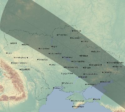 Map of the eclipse path across Ukraine on 11/02/1556