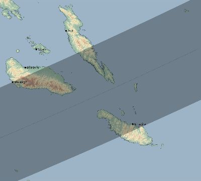 Map of the eclipse path across Solomon Islands on 04/28/1557